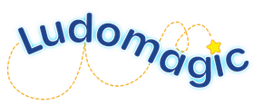 Un logo para una empresa llamada ludomagic con una estrella en el medio.