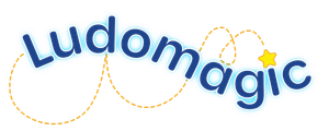 Un logo para una empresa llamada ludomagic con una estrella en el medio.