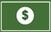 Green banknote icon with a white dollar sign in a circle on a dark green background