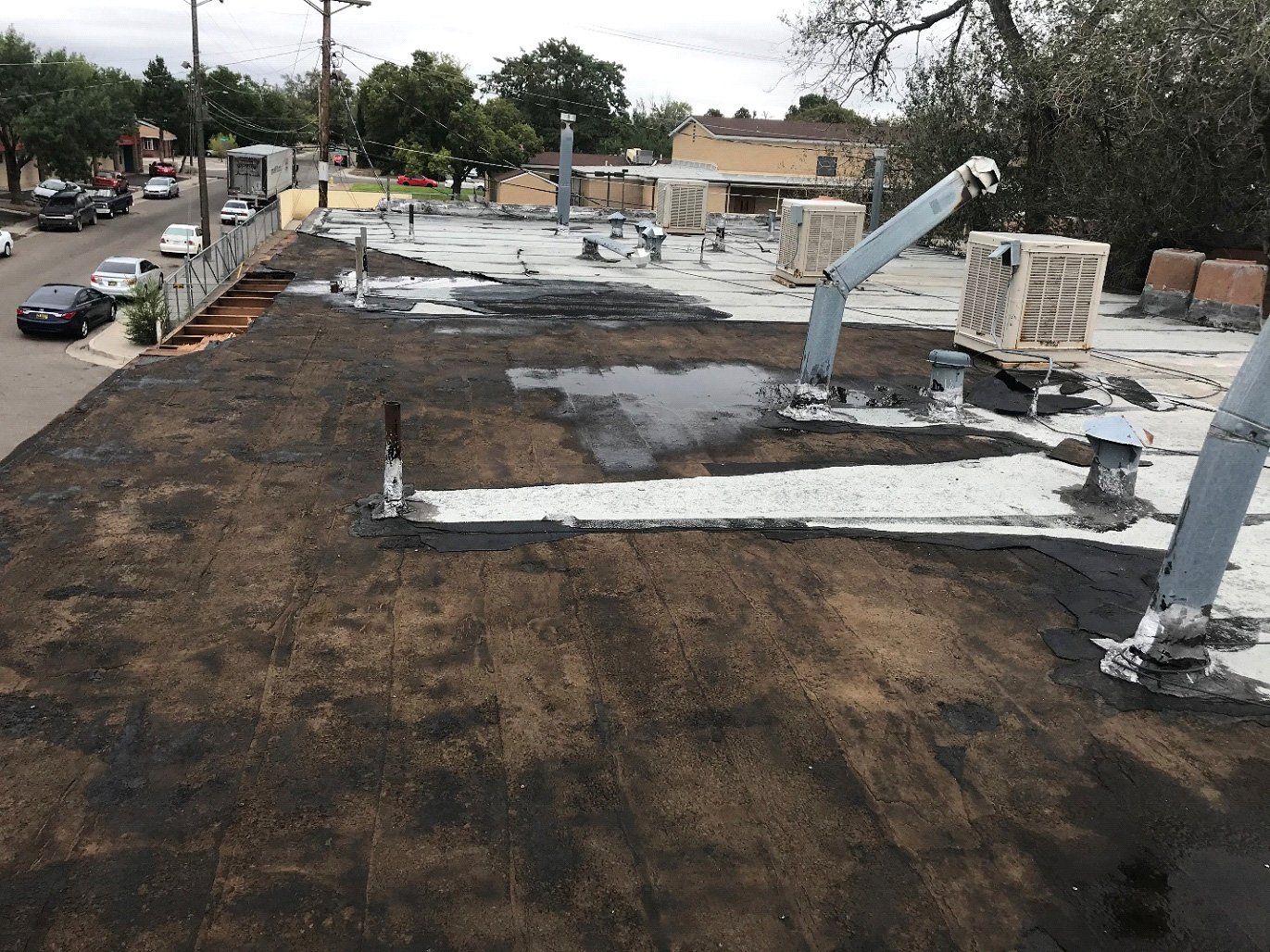 Wind damage on a local flat roof Wind damage on a local flat roof