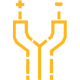 A yellow icon of two cables connected to each other on a white background.