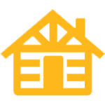 A yellow house with the letter e on the roof.
