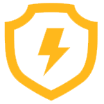A yellow shield with a lightning bolt inside of it.