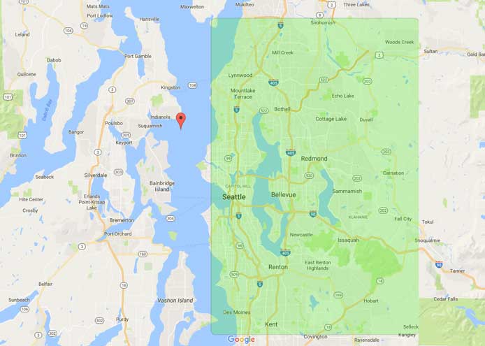 A map of seattle is shown on a google map.