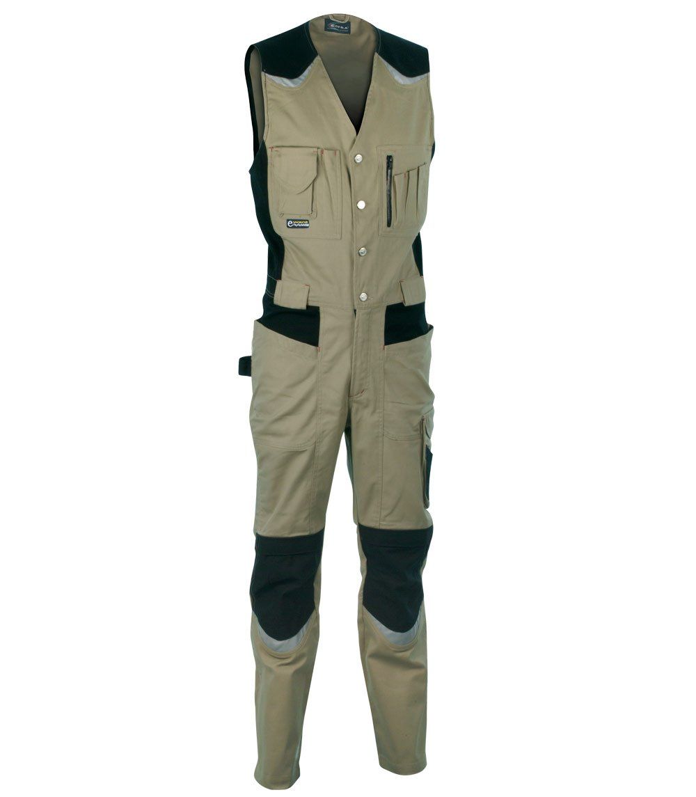 Une combinaison beige et noire est sur un mannequin