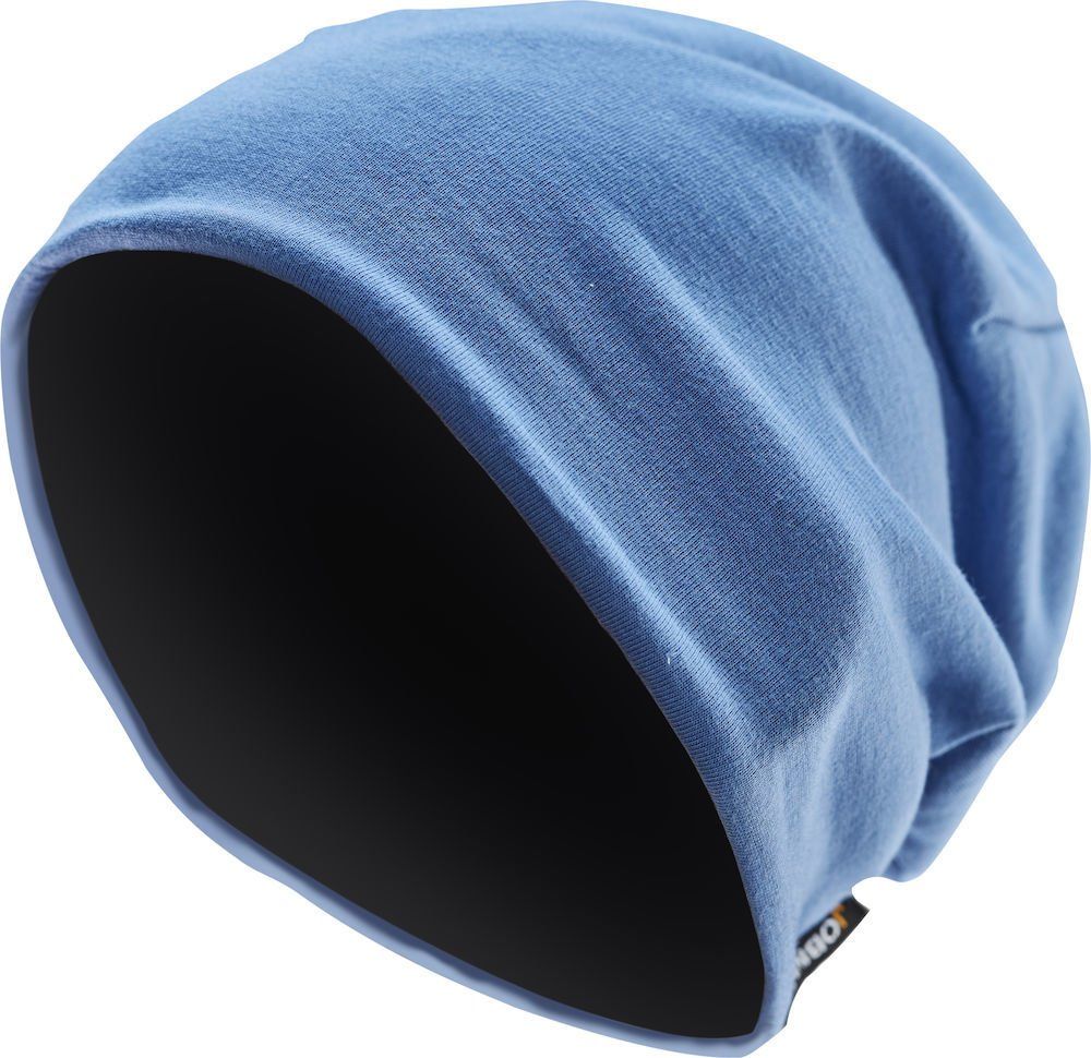 Un bonnet bleu clair avec une doublure noire