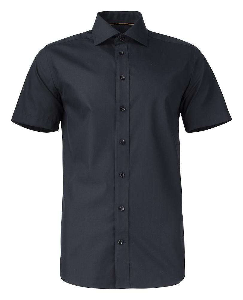 Une chemise noire à manches courtes avec des boutons sur le devant