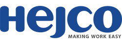 Le logo hejco est bleu et blanc et dit faire du travail à l'est.
