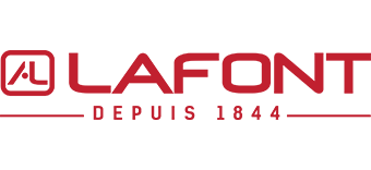 Un logo rouge et blanc pour lafont depuis 1844