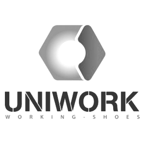 Un logo noir et blanc pour les chaussures de travail uniwork