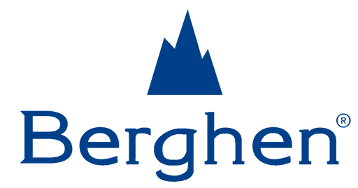 Un logo pour berghen avec une montagne bleue au milieu