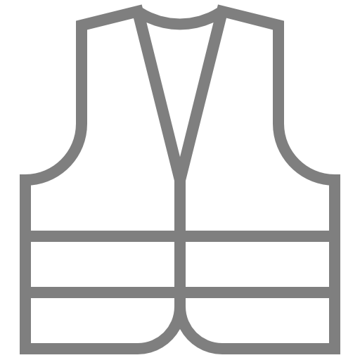 Un dessin au trait d'un gilet de sécurité sur fond blanc.
