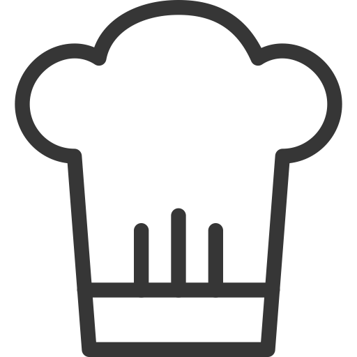 Un dessin au trait d'un chapeau de chef sur fond blanc.