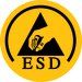 Un cercle jaune avec un triangle noir et le mot esd dessus.