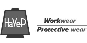 Un logo noir et blanc pour les vêtements de protection de travail Havep.