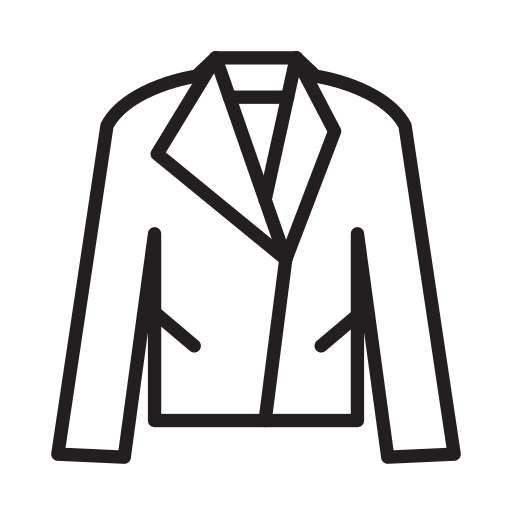 Un dessin au trait noir et blanc d'une veste sur fond blanc.