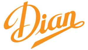 Un logo dian orange sur fond blanc