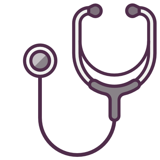 Une icône de stéthoscope violet sur fond blanc.