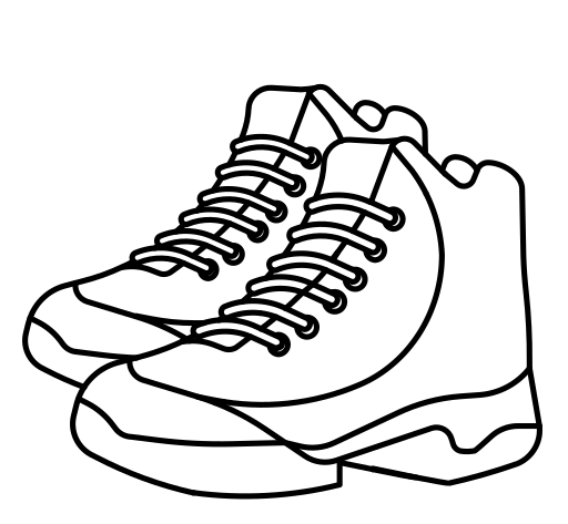 Un dessin en noir et blanc d'une paire de chaussures de randonnée.
