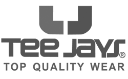 Un logo noir et blanc pour les vêtements de qualité supérieure Tee Jays