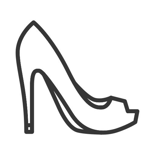 Un dessin au trait d'une chaussure à talons hauts sur fond blanc.