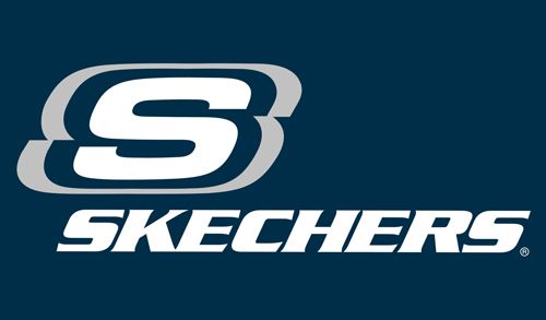 Le logo skechers est sur un fond bleu.