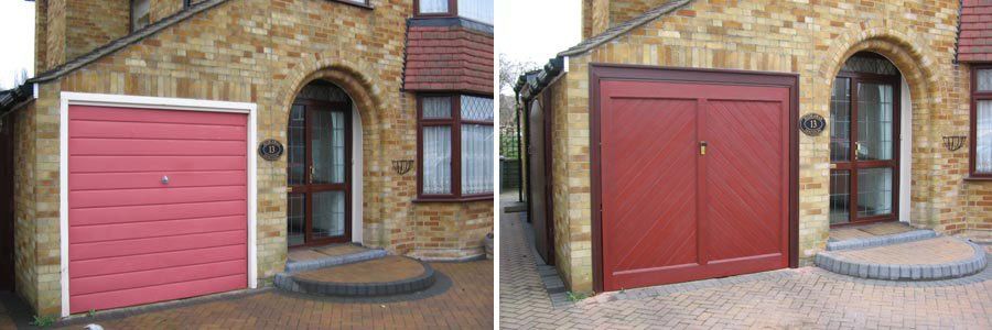 garage door diagonal wood stripes
