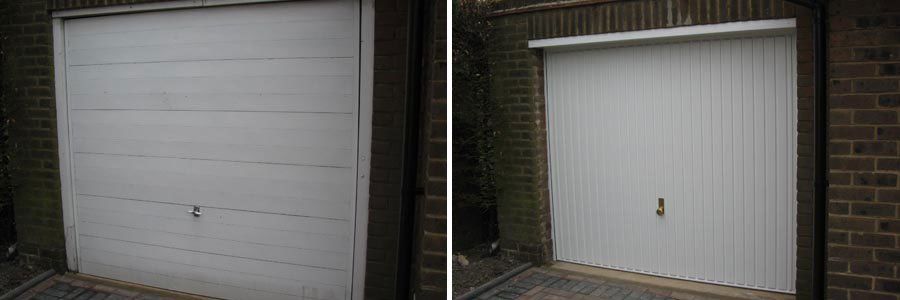 garage door vertical wood stripes