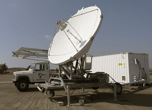 Self-contained ground station showing Antenna and Cabin