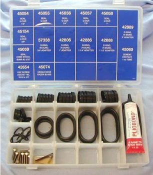 A box of o rings and a bottle of pliobond