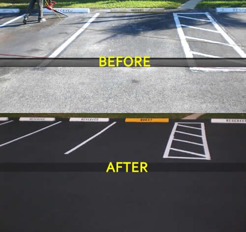 Asphalt Service — Parking lot before and after sealcoating in Worcester, MA Asphalt Service — Parking lot before and after sealcoating in Worcester, MA