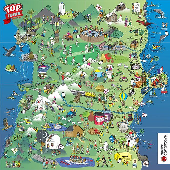 art, artist, margot, korhonen, cartoon, illustration, bespoke, kids, children, nz, canterbury, sports, healthy, puzzle, wheres wally, places, christchurch, oamaru, west coast, animals, birds, mountains, kaikoura, hanmer, whales, sea life, seals, buildings, activity