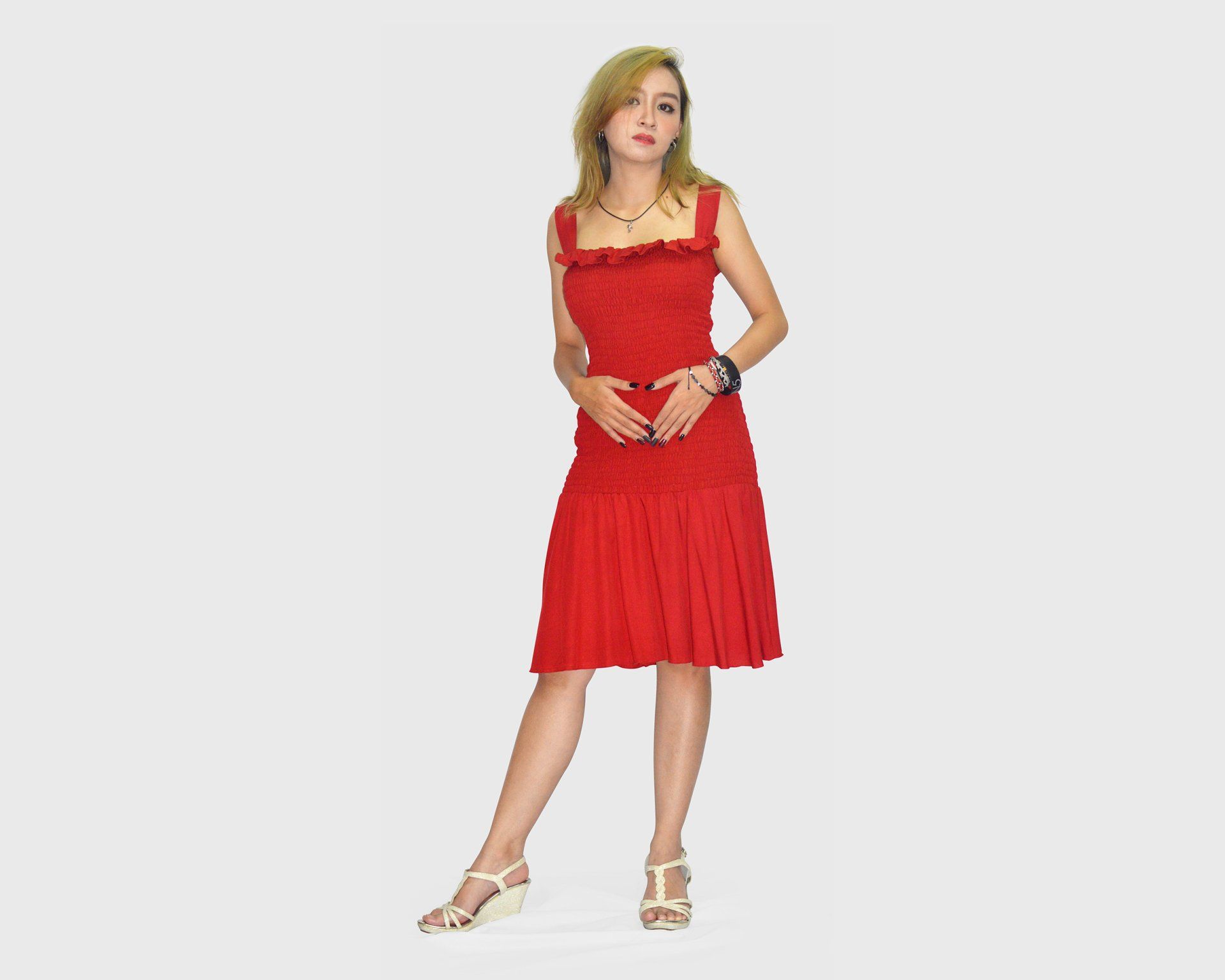 KAYLATIE Smocked Elastic Strappy Short Dress