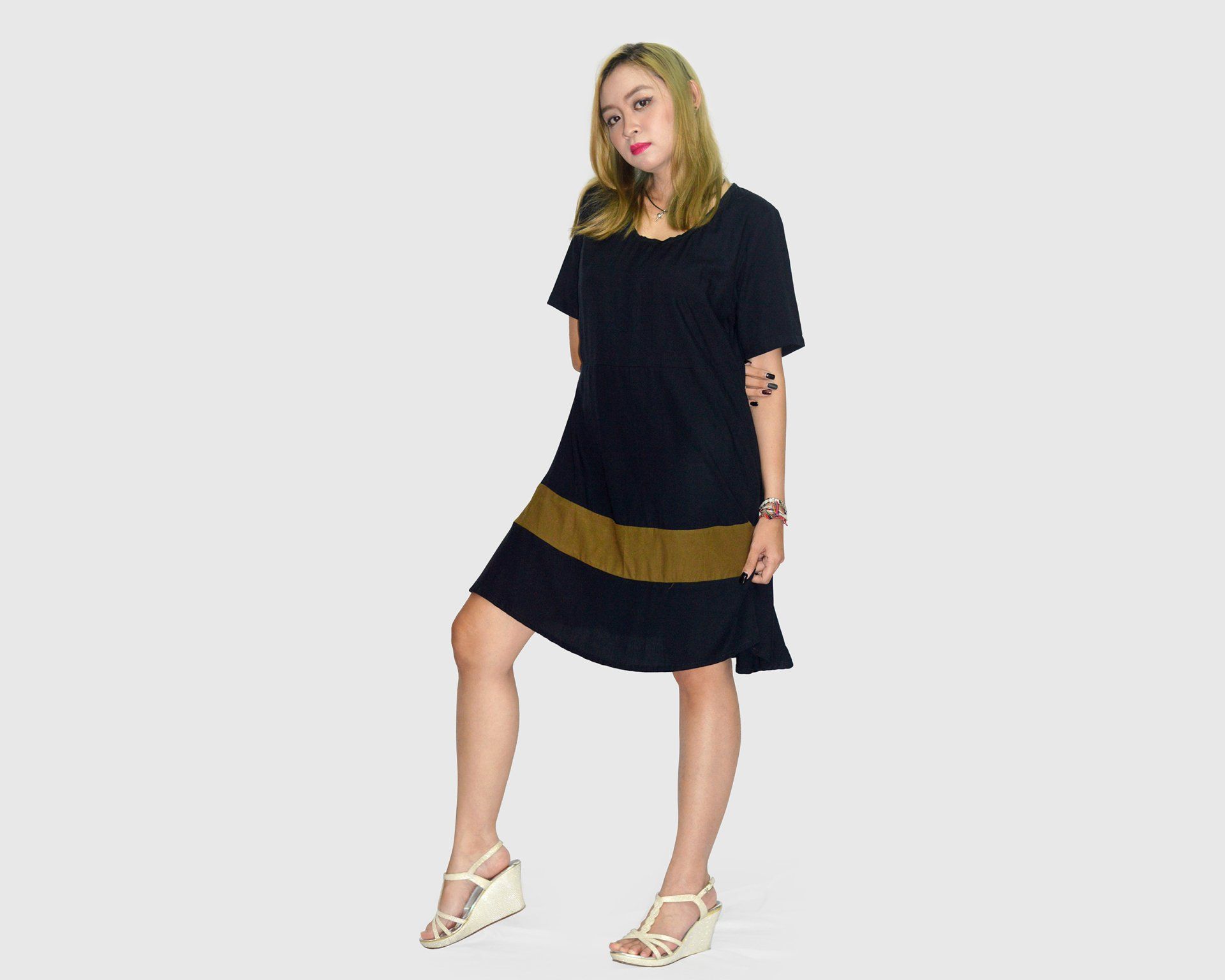 SHEILA A-line Short Dress Black Contrast Stripe by Bali Goddess