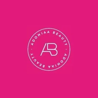 The logo for adonia beauty is on a pink background.
