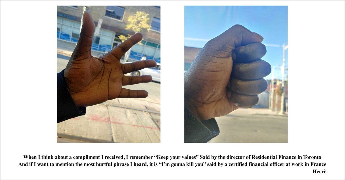 Two pictures of a person 's hand , one of which is a fist.
