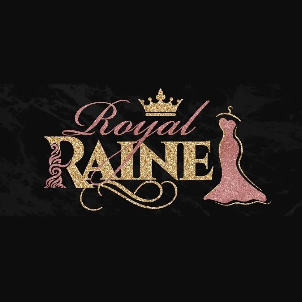 A logo for royal raine with a crown and a dress