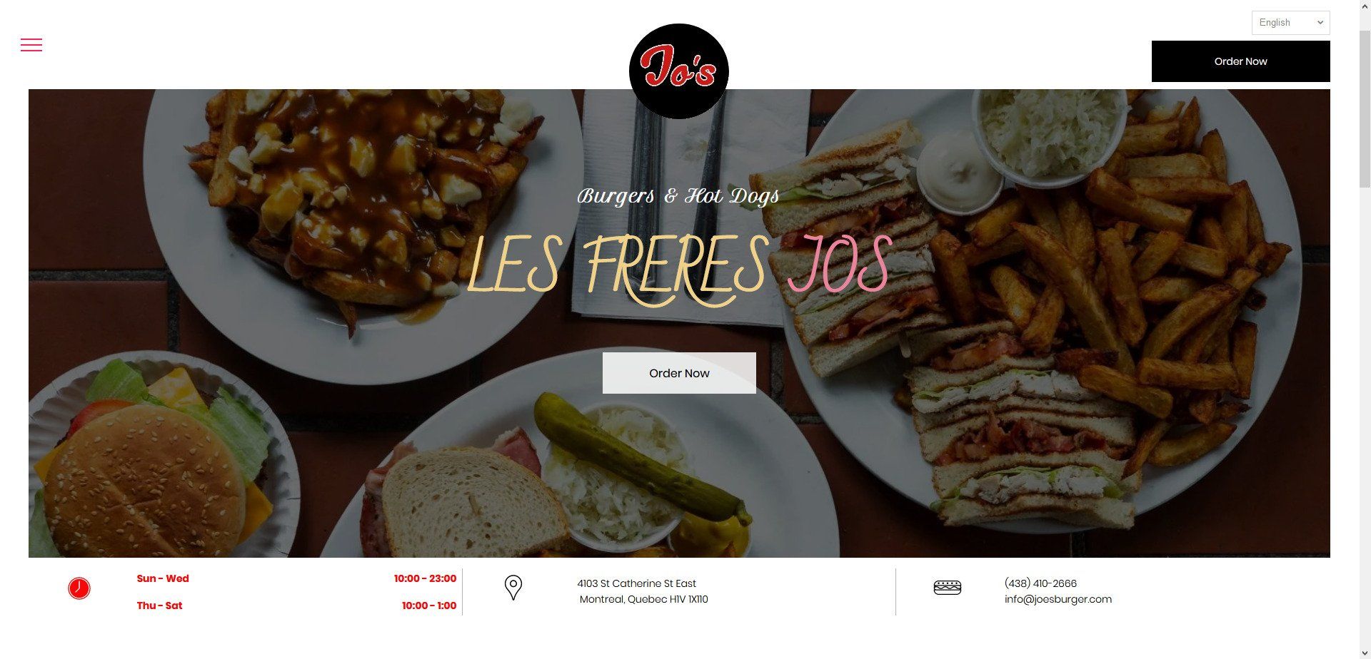 A screenshot of a restaurant website showing plates of food on a table.