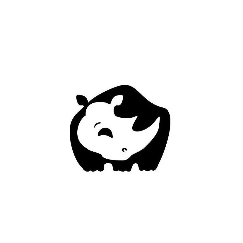 A black and white silhouette of a rhinoceros on a white background.