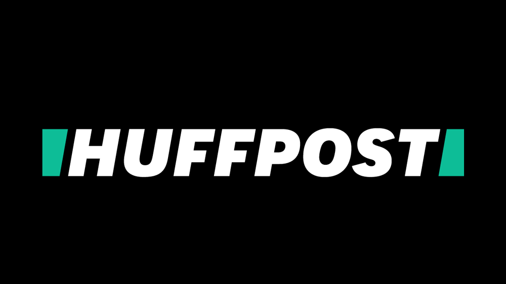 The huffpost logo is white and green on a black background.