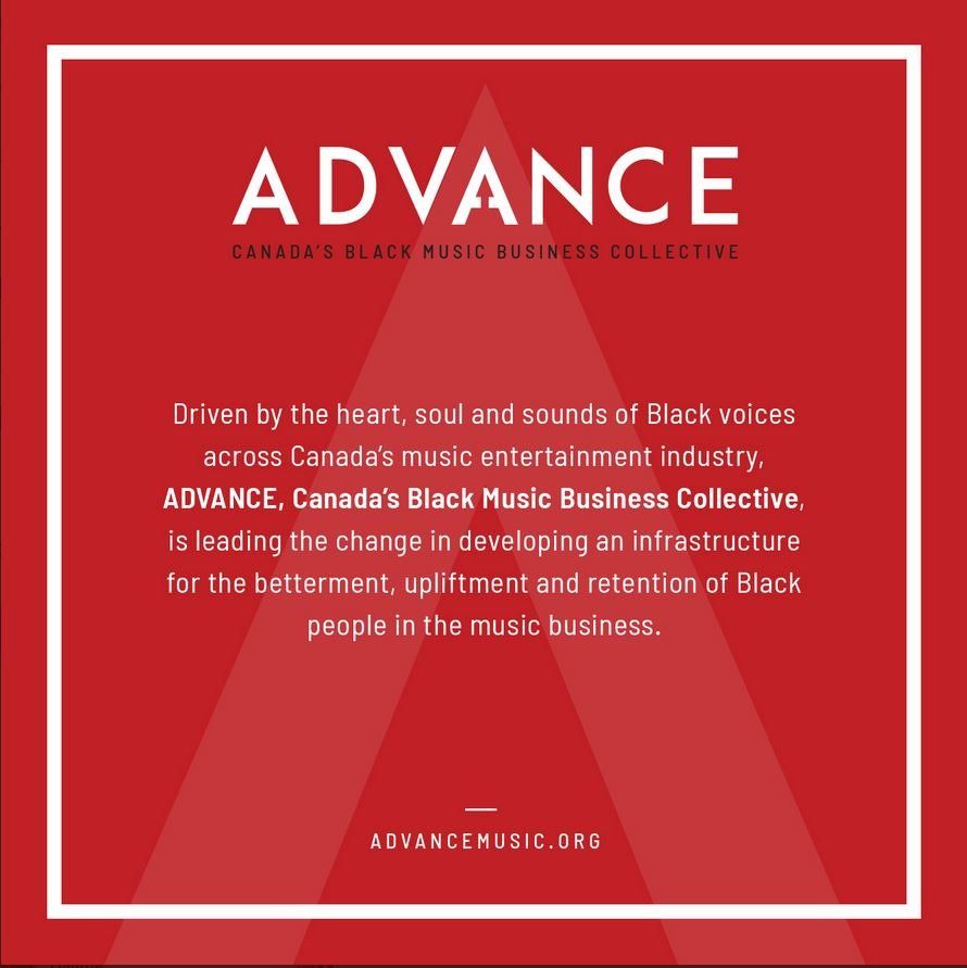 A poster for advance canada 's black music business collective