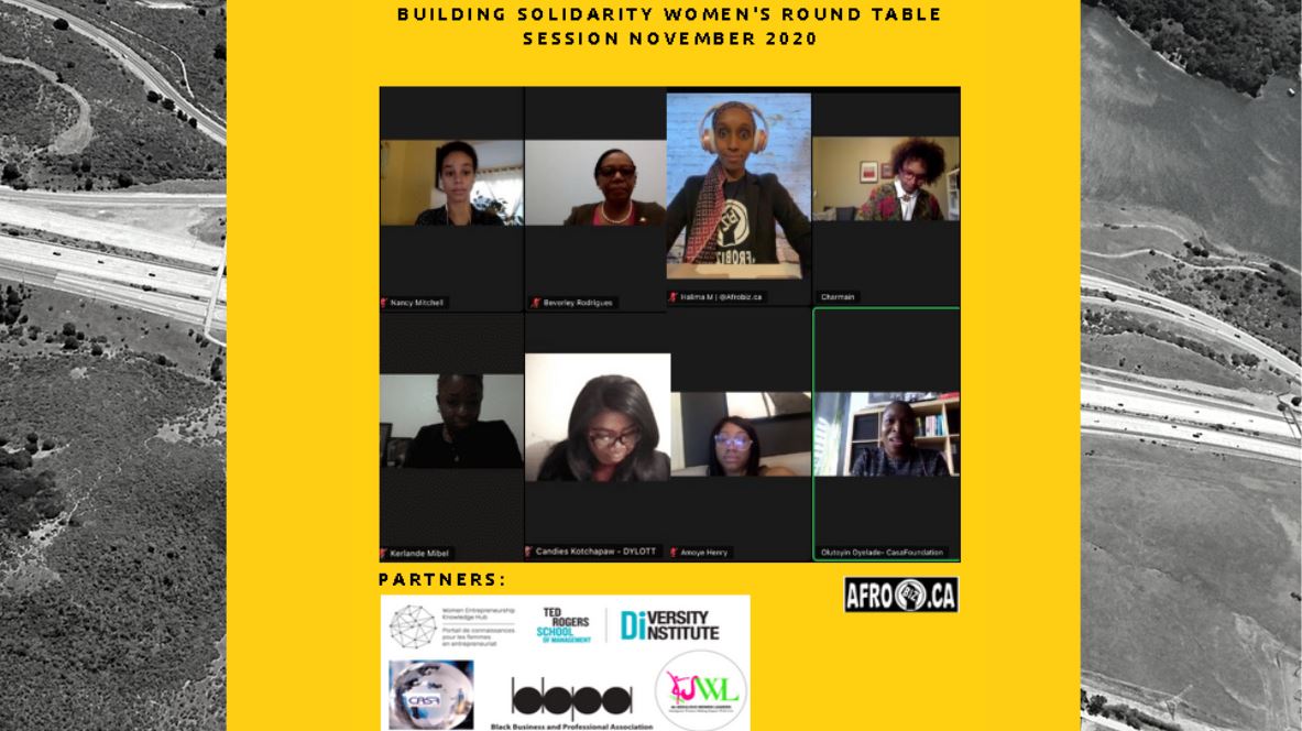 Canadian organizations launch Pitch competition for Black Business Women: Roundtable discussion series A group of people are having a video call on a computer screen.