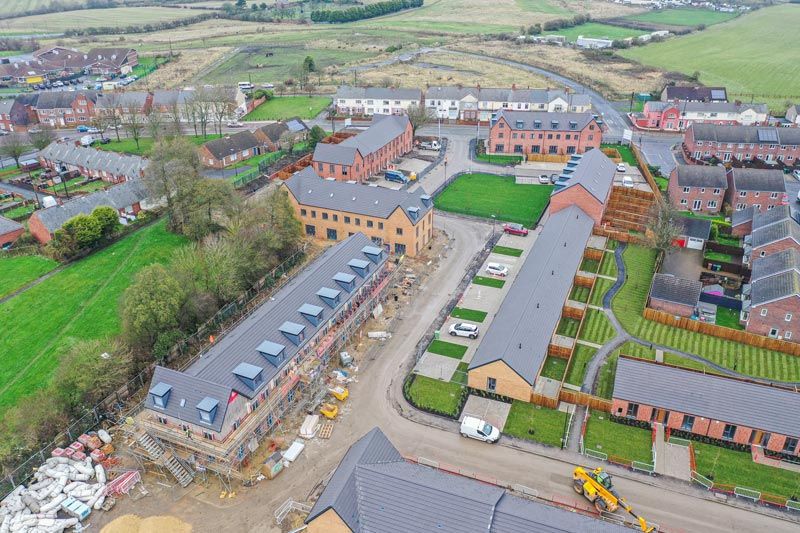 An aerial shot of new-build properties