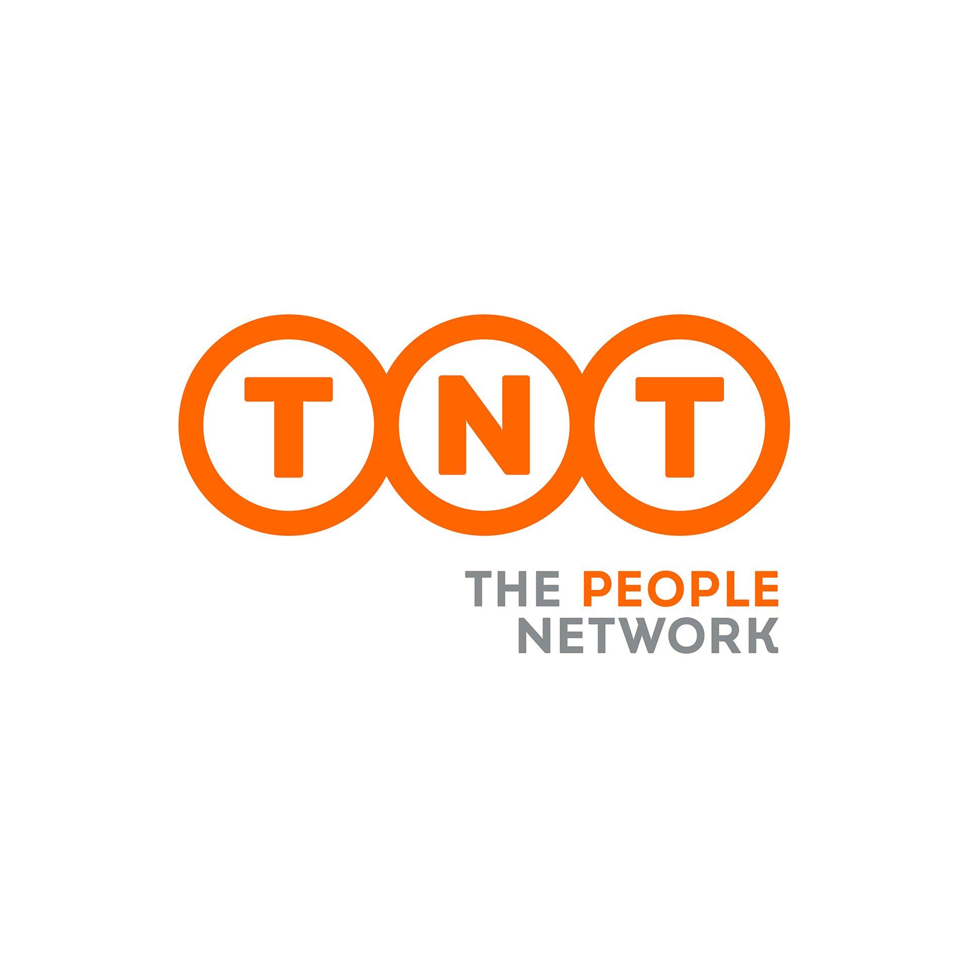 Het TNT-logo in oranje cirkels: de letters TNT in oranje cirkels, daaronder staat 
