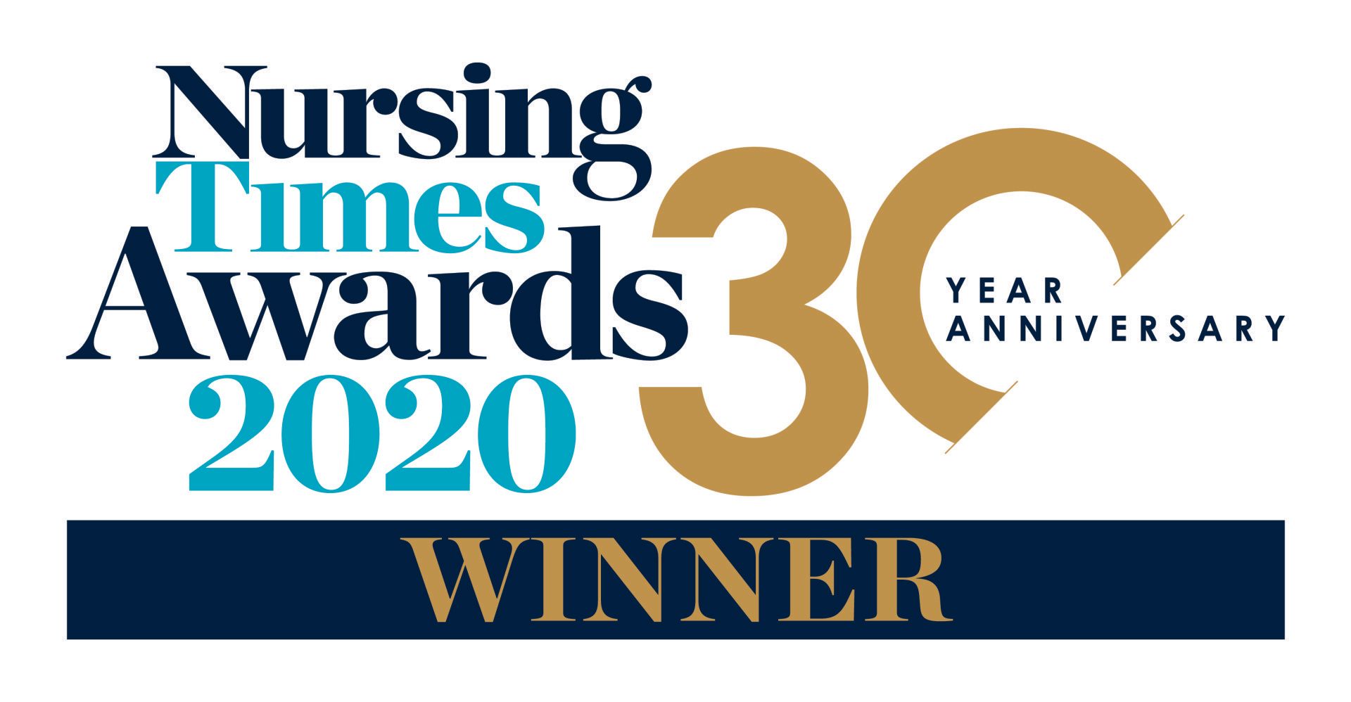 the logo for the nursing times awards 2020 is a winner .