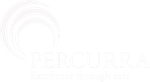 a white logo with a circle and the words `` excellence through care '' on a white background .