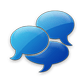 Blue speech bubbles overlapping, suggesting conversation or communication.