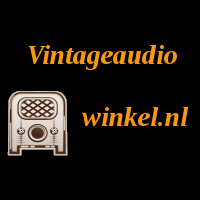 A logo for vintage audio winkel.nl with a picture of a radio