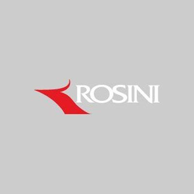 Logo Rosini con la forma di un'ala rossa e il testo bianco.