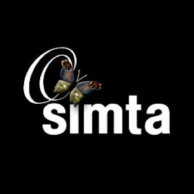 Logo Simta: testo bianco su sfondo nero, farfalla nella